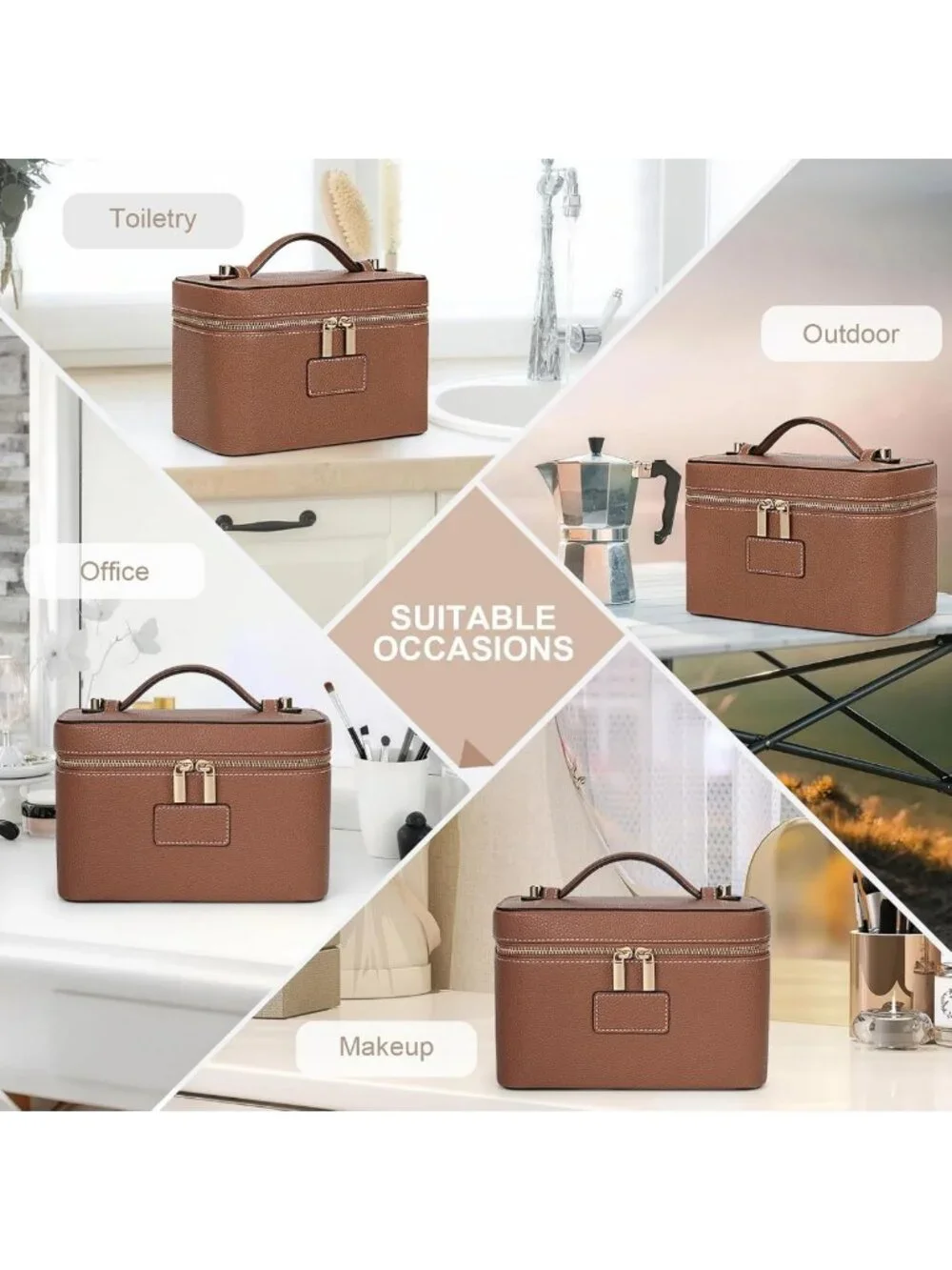 Stylish Leather Makeup Bag & Vanity Case - Portable Travel Toiletry Organizer